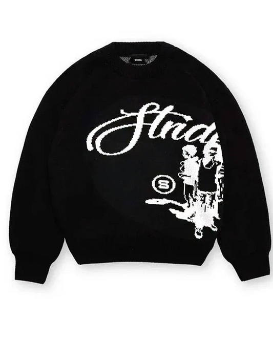 Zwarte Vintage Wintertrui Unisex